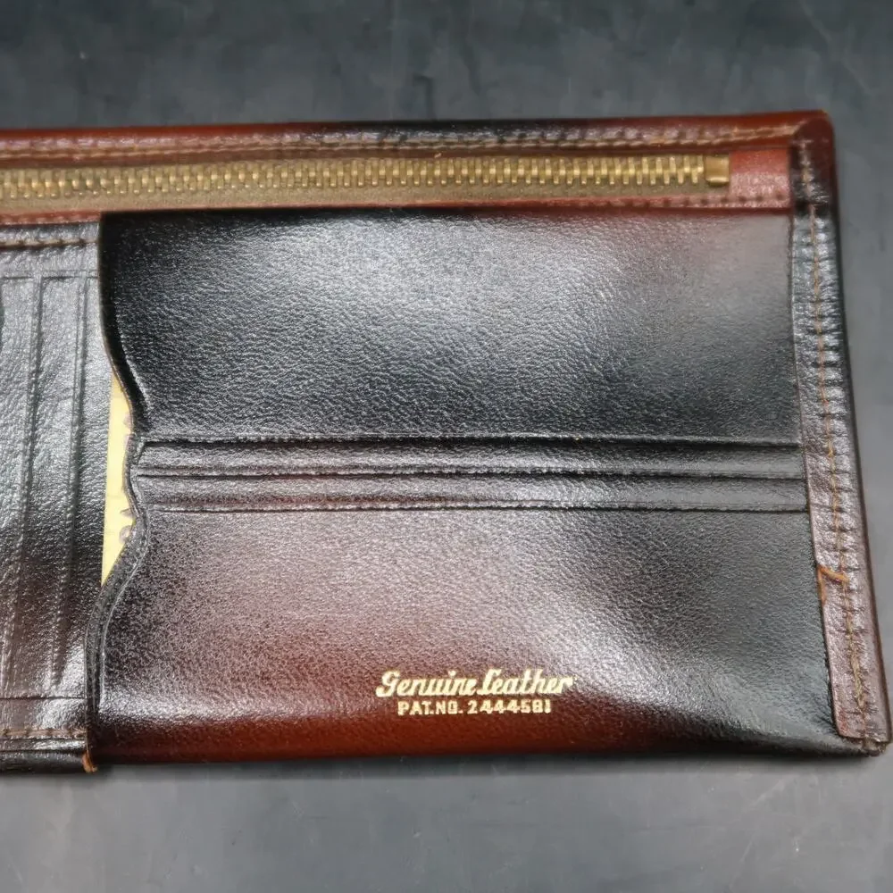 Billpak Bi-fold Wallet Genuine Leather Brown Zipper Pocket Vintage New w/ Box